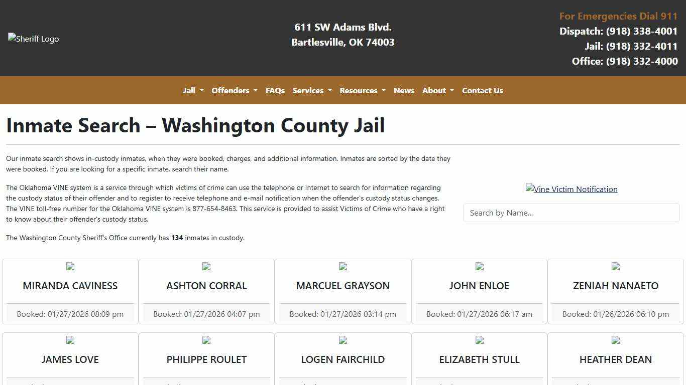 Inmate Search Washington County Sheriff's Office